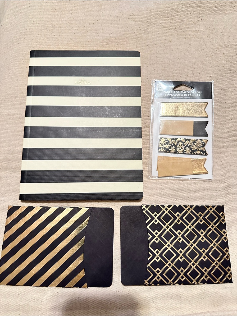 Desk Accessories | Black, White and Gold Striped Notebook Set